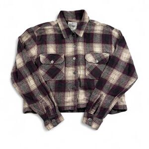 Committed Purple & Tan Cropped Flannel Shirt – Women’s Size Large